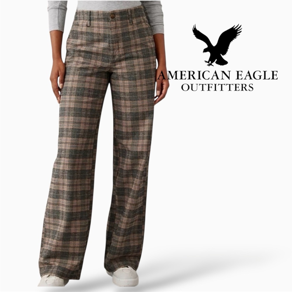 American Eagle Plaid Wide Leg Pants Women’s Size 6 Long - Picture 2 of 5